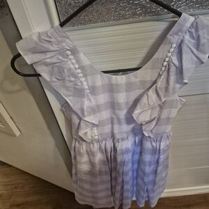 Max Studio Lilac Checkered Ruffle Blouse